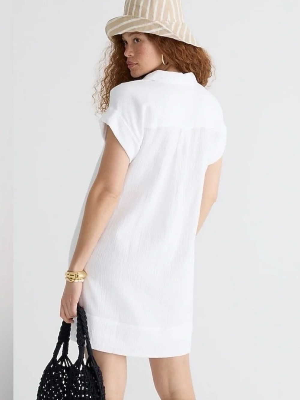 J. Crew V-neck Short Sleeve Soft Gauze Cotton Shirt Dress White Pockets Medium - Picture 3 of 16